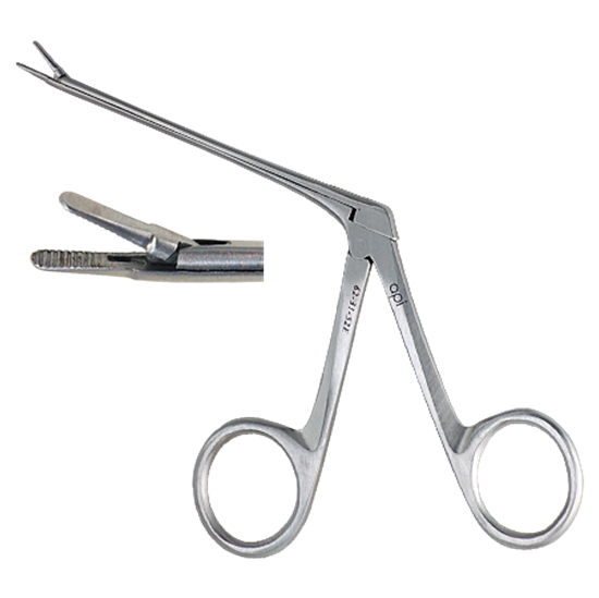 Ear Forceps, 4.0 Mm Finely Serrated Jaws, Shaft 3" (75.0 Mm), 5 1/4" (13.5 Cm), Angled Down